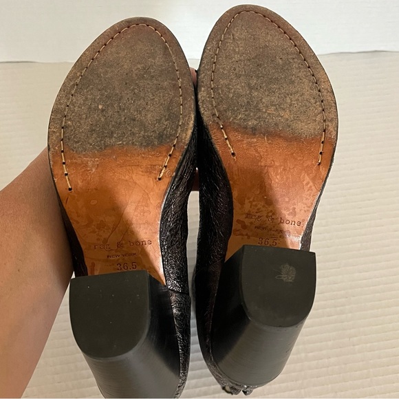 Rag & Bone Women’s Newbury Gunmetal Crinkle Leather Black Ankle Bootie 6.5 - Picture 13 of 15